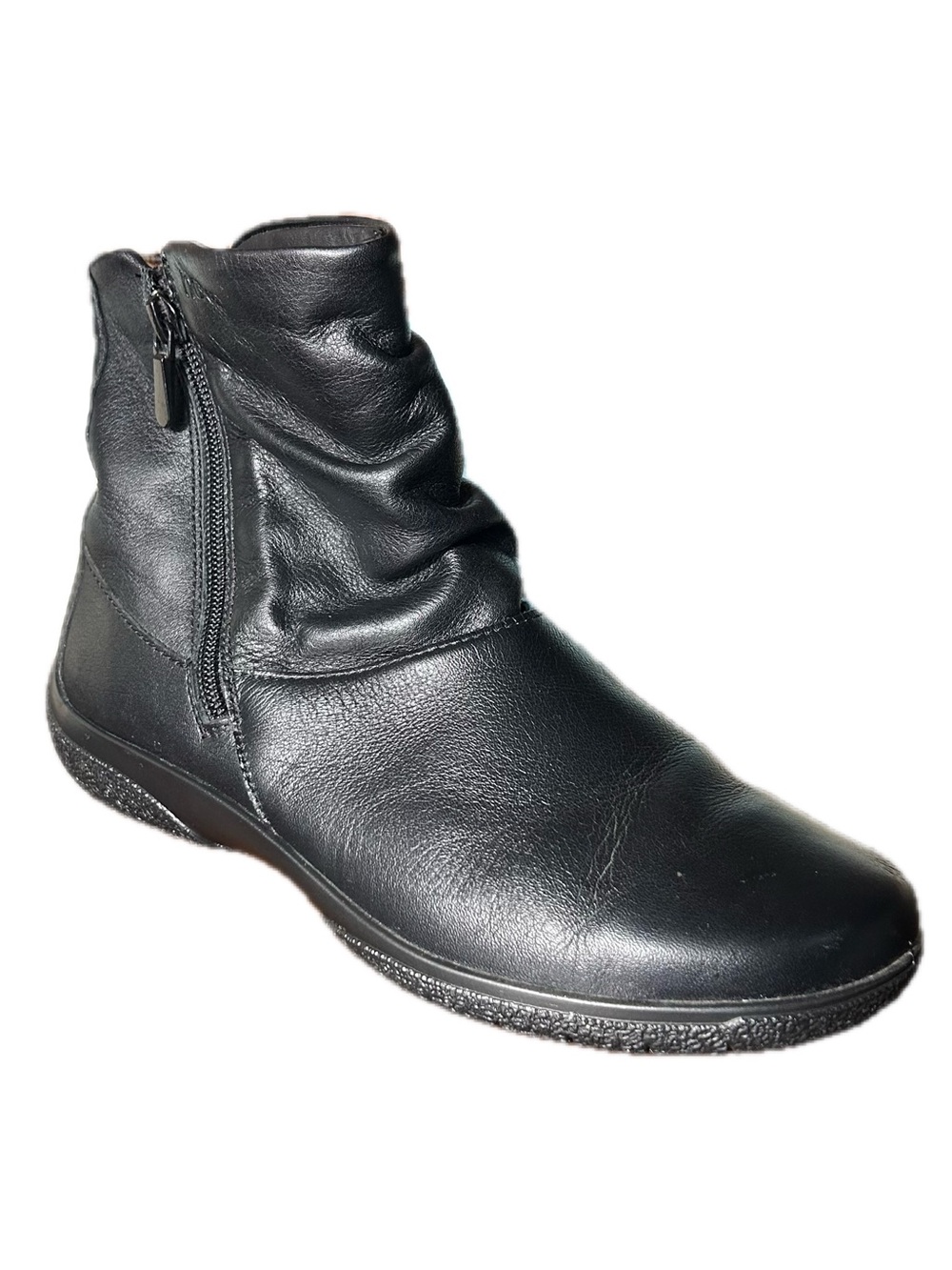 Hotter Boots Size 7.5 Ankle Black Leather Double Side-Zip